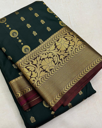 Kanchipuram Luxe Silk Saree – Dark Green Zari Weave | Festive & Bridal Wear - Rosepetals Luxe