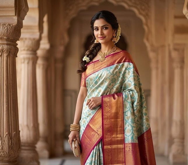 Kanchipuram Luxe Silk Saree — Elegance Weave Collection | Rosepetals Luxe - Rosepetals Luxe