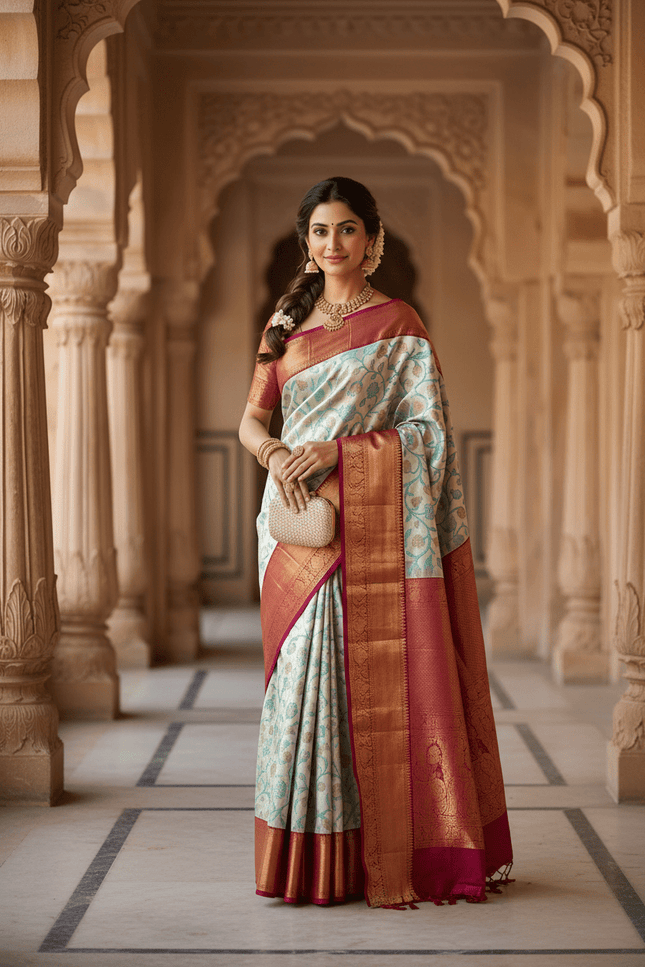 Kanchipuram Luxe Silk Saree — Elegance Weave Collection | Rosepetals Luxe - Rosepetals Luxe