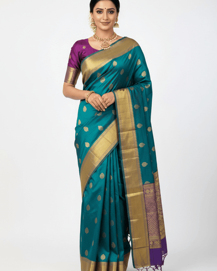 Kanchipuram Luxe Silk Saree | Embossed Butta Collection - Rosepetals Luxe