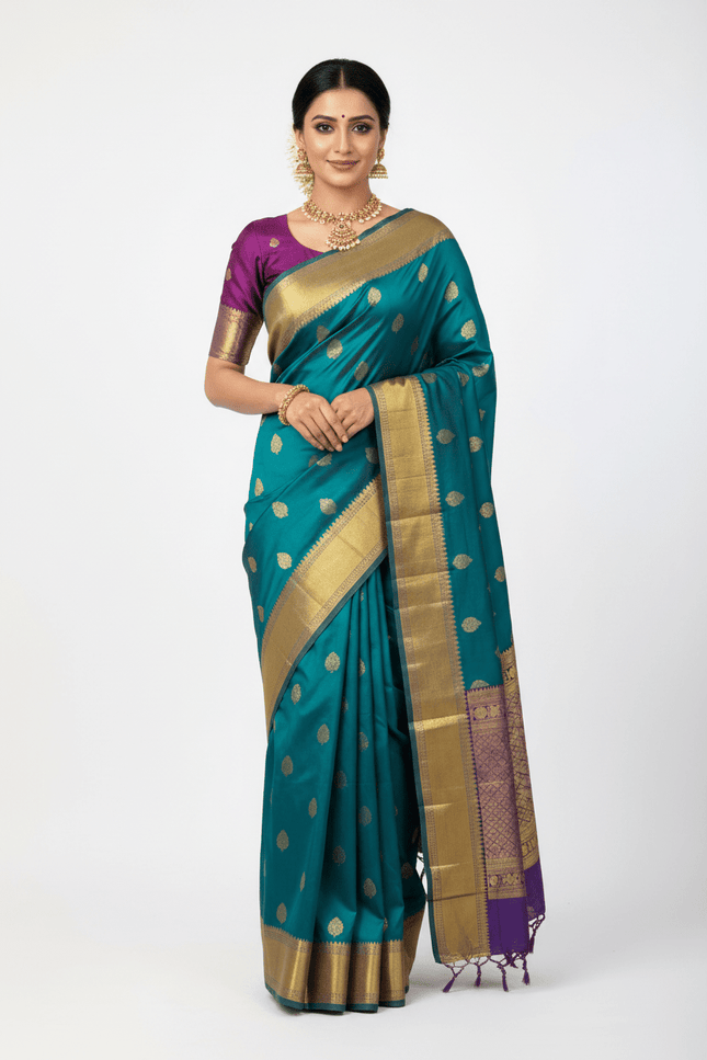Kanchipuram Luxe Silk Saree | Embossed Butta Collection - Rosepetals Luxe