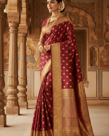 Kanchipuram Luxe Silk Saree | Embossed Butta Collection - Rosepetals Luxe