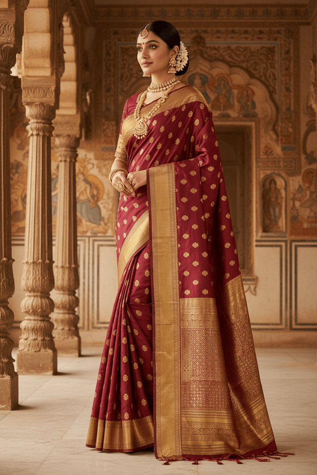 Kanchipuram Luxe Silk Saree | Embossed Butta Collection - Rosepetals Luxe