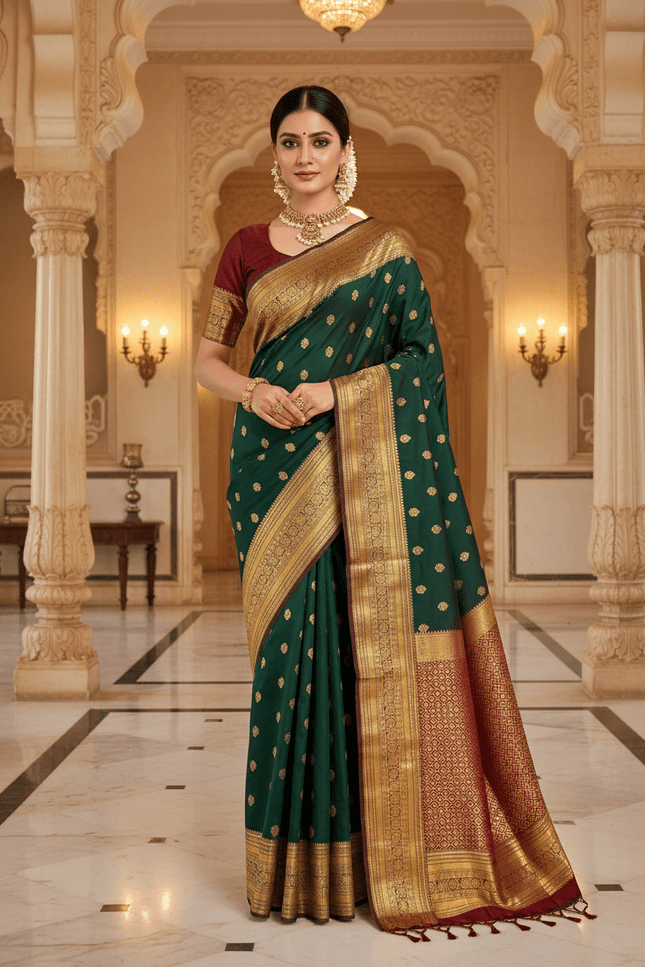Kanchipuram Luxe Silk Saree | Embossed Butta Collection - Rosepetals Luxe