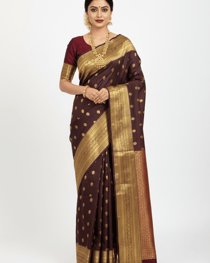 Kanchipuram Luxe Silk Saree | Embossed Butta Collection - Rosepetals Luxe