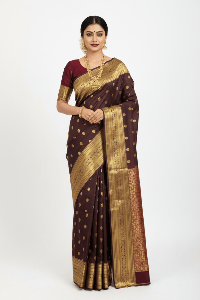 Kanchipuram Luxe Silk Saree | Embossed Butta Collection - Rosepetals Luxe