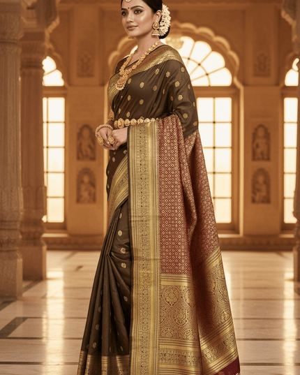 Kanchipuram Luxe Silk Saree | Embossed Butta Collection - Rosepetals Luxe