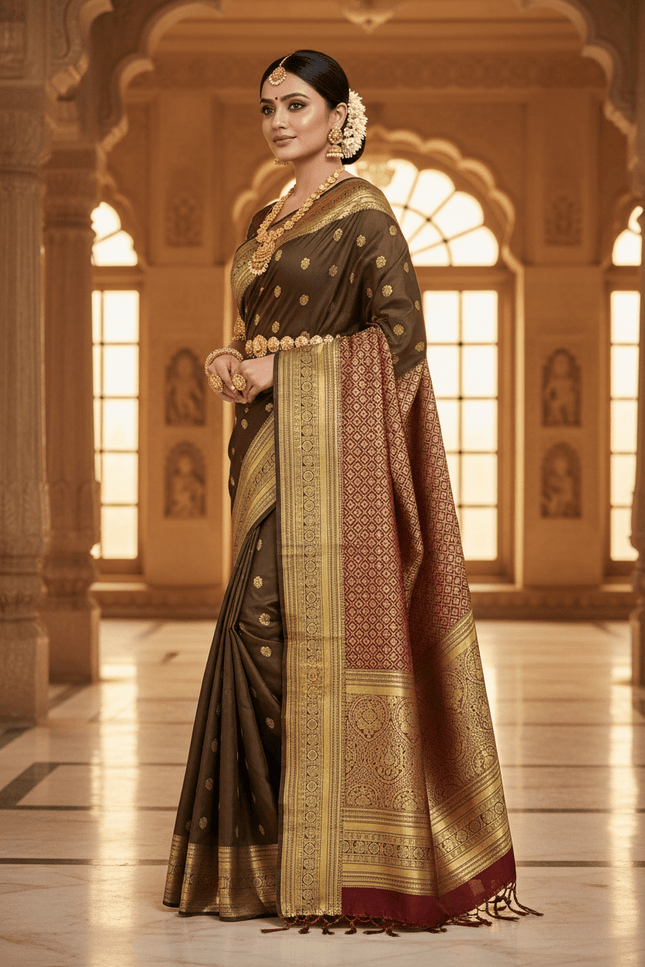 Kanchipuram Luxe Silk Saree | Embossed Butta Collection - Rosepetals Luxe