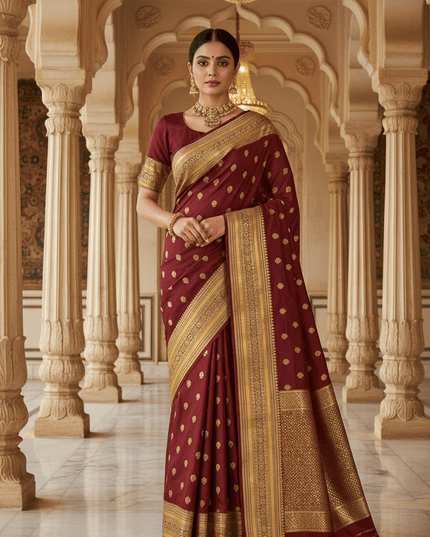 Kanchipuram Luxe Silk Saree | Embossed Butta Collection - Rosepetals Luxe
