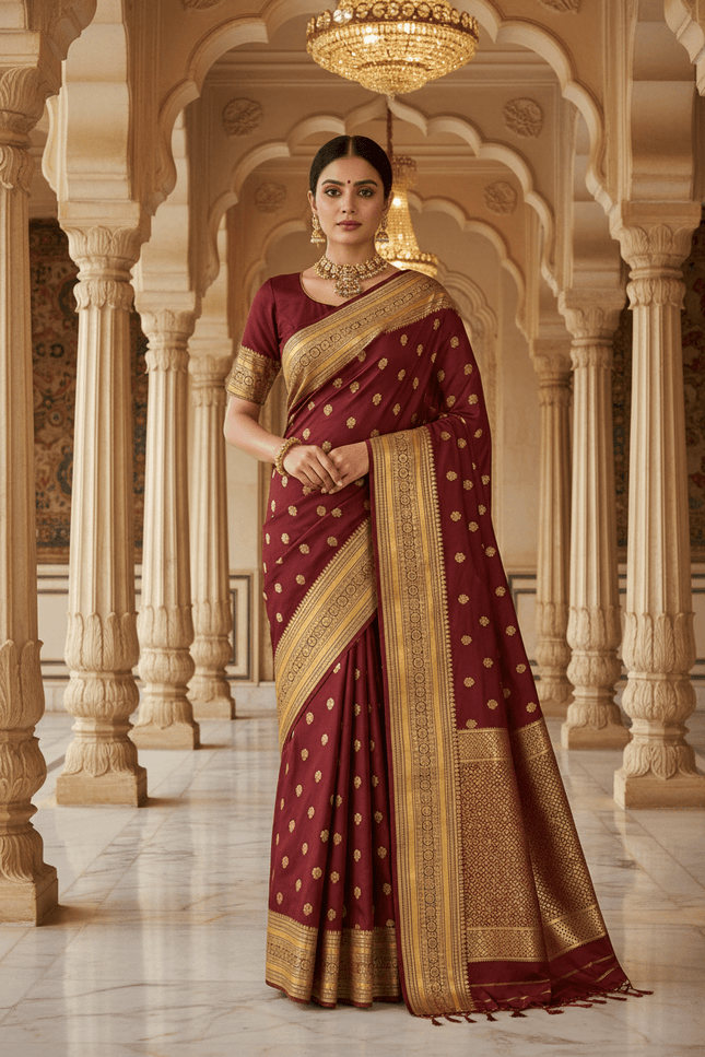 Kanchipuram Luxe Silk Saree | Embossed Butta Collection - Rosepetals Luxe