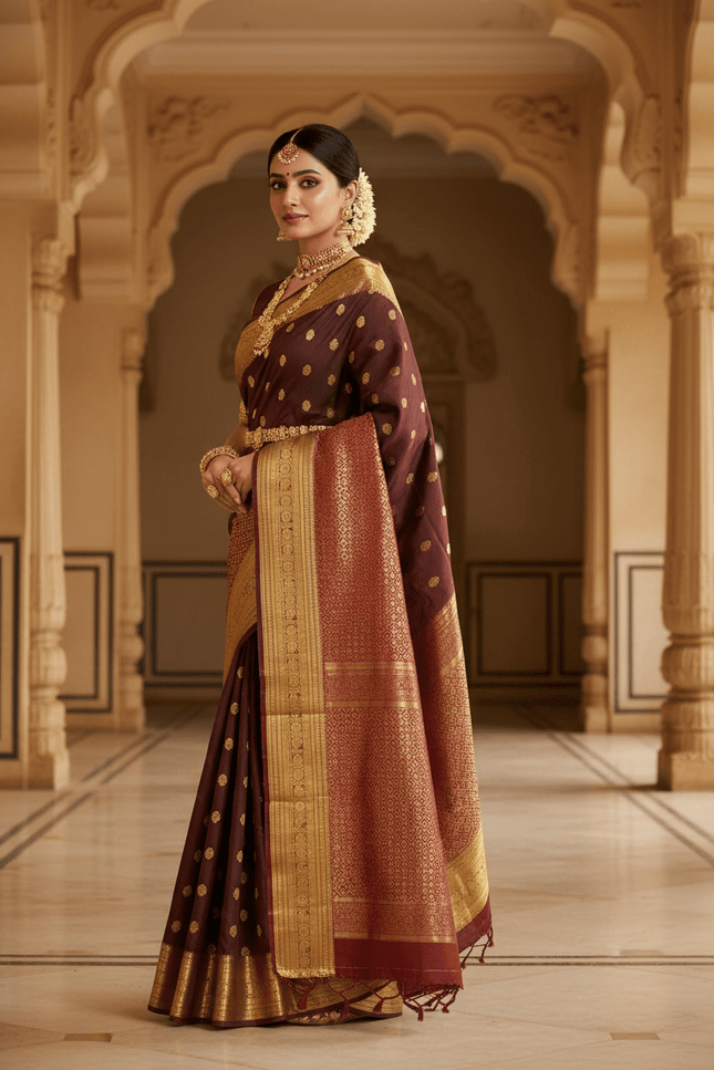 Kanchipuram Luxe Silk Saree | Embossed Butta Collection - Rosepetals Luxe