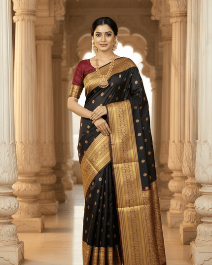 Kanchipuram Luxe Silk Saree | Embossed Butta Collection - Rosepetals Luxe