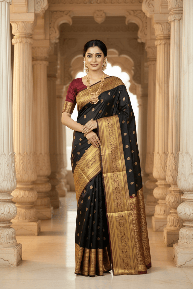 Kanchipuram Luxe Silk Saree | Embossed Butta Collection - Rosepetals Luxe