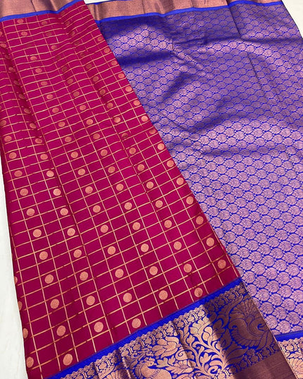 Kanchipuram Luxe Silk Saree | Fancy Checked Collection | Festive & Wedding Wear - Rosepetals Luxe