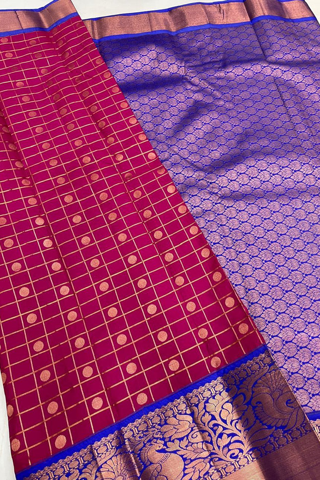Kanchipuram Luxe Silk Saree | Fancy Checked Collection | Festive & Wedding Wear - Rosepetals Luxe