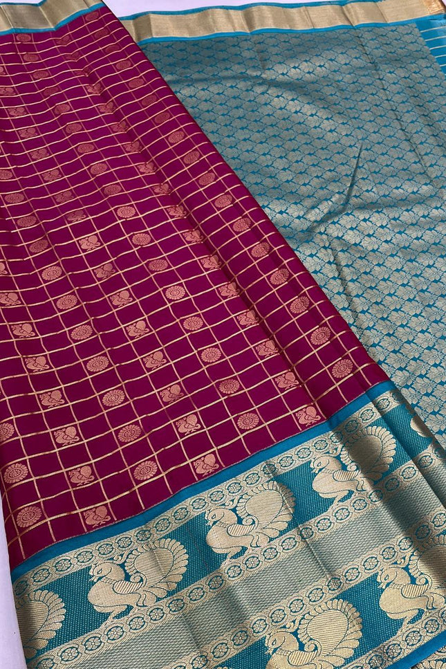 Kanchipuram Luxe Silk Saree | Fancy Checked Collection | Festive & Wedding Wear - Rosepetals Luxe