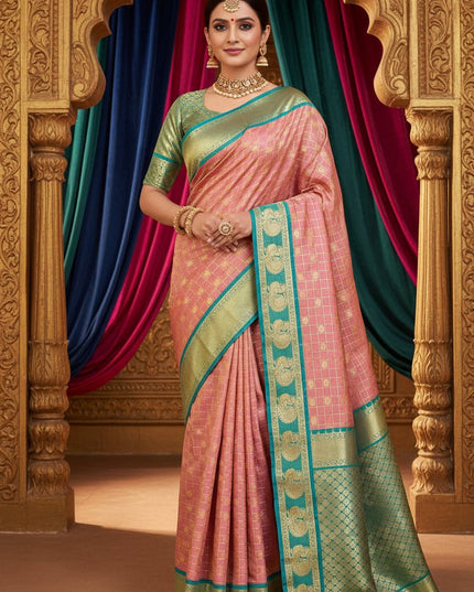 Kanchipuram Luxe Silk Saree | Fancy Checked Collection | Festive & Wedding Wear - Rosepetals Luxe