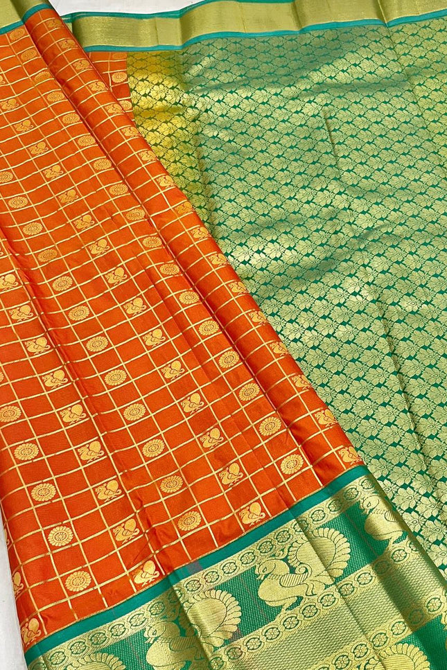 Kanchipuram Luxe Silk Saree | Fancy Checked Collection | Festive & Wedding Wear - Rosepetals Luxe