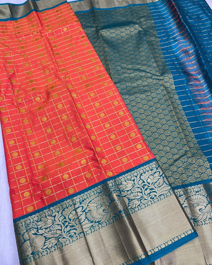 Kanchipuram Luxe Silk Saree | Fancy Checked Collection | Festive & Wedding Wear - Rosepetals Luxe