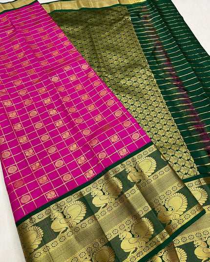 Kanchipuram Luxe Silk Saree | Fancy Checked Collection | Festive & Wedding Wear - Rosepetals Luxe