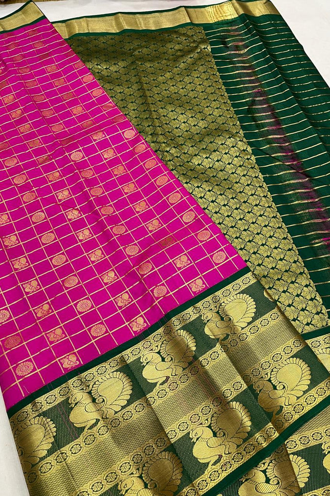 Kanchipuram Luxe Silk Saree | Fancy Checked Collection | Festive & Wedding Wear - Rosepetals Luxe