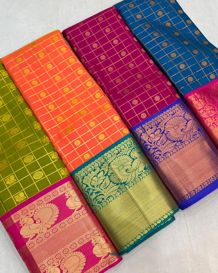 Kanchipuram Luxe Silk Saree | Fancy Checked Weave - Rosepetals Luxe