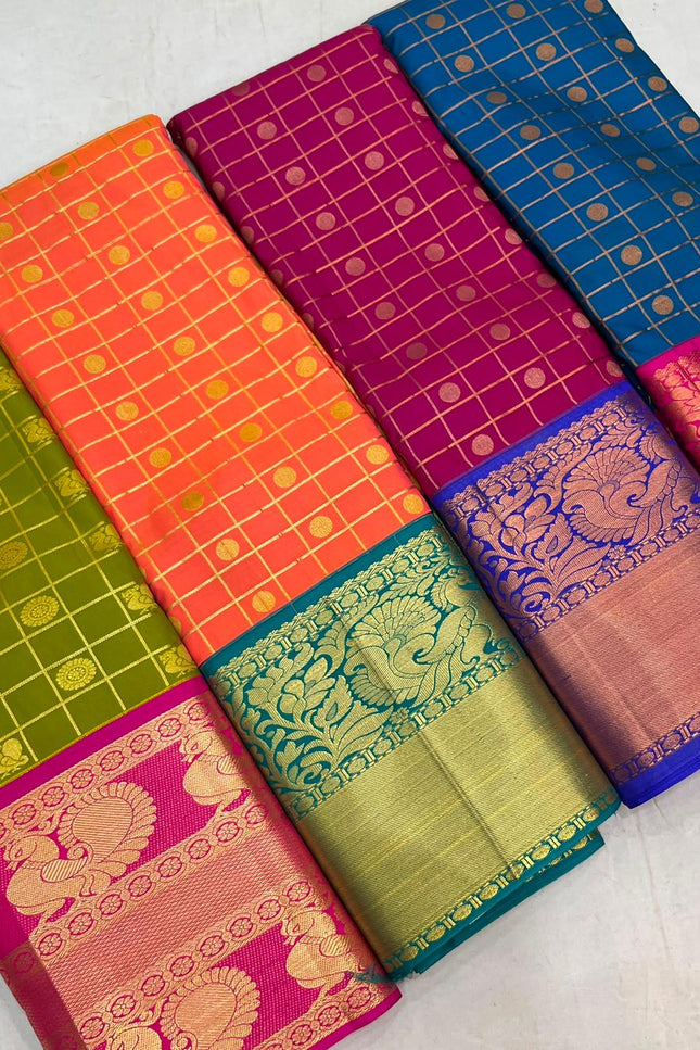 Kanchipuram Luxe Silk Saree | Fancy Checked Weave - Rosepetals Luxe
