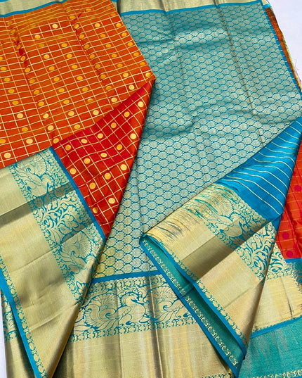 Kanchipuram Luxe Silk Saree | Fancy Checked Weave - Rosepetals Luxe