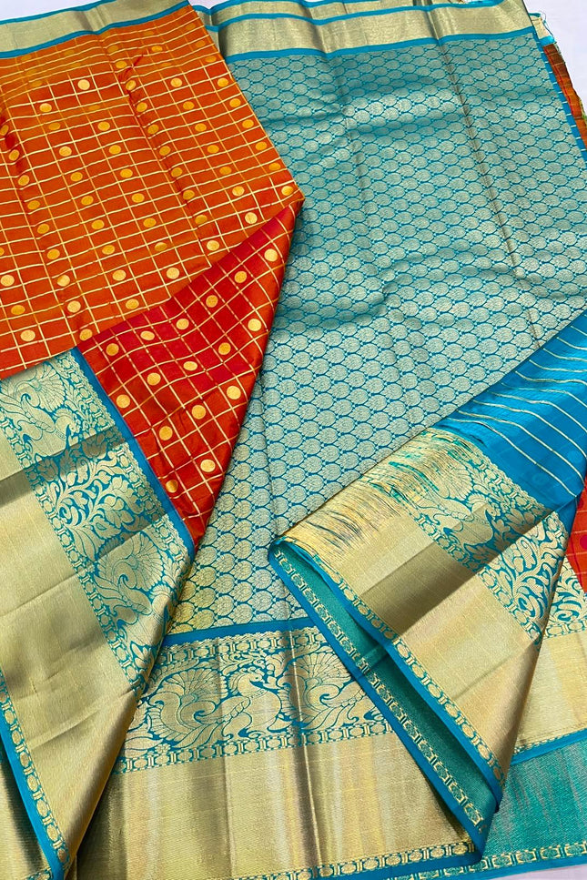 Kanchipuram Luxe Silk Saree | Fancy Checked Weave - Rosepetals Luxe