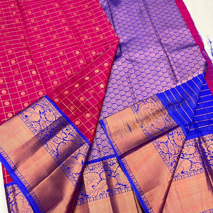 Kanchipuram Luxe Silk Saree | Fancy Checked Weave - Rosepetals Luxe