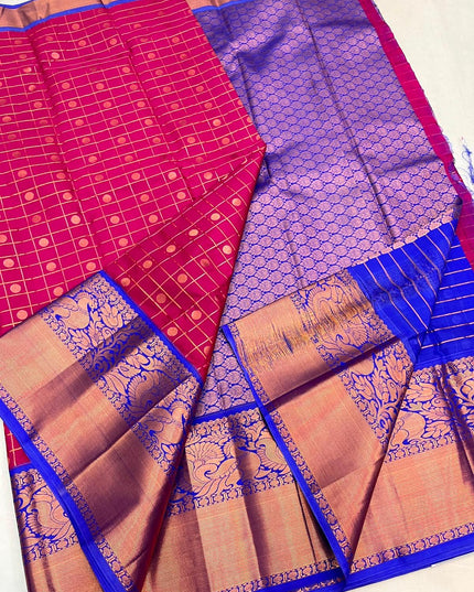 Kanchipuram Luxe Silk Saree | Fancy Checked Weave - Rosepetals Luxe