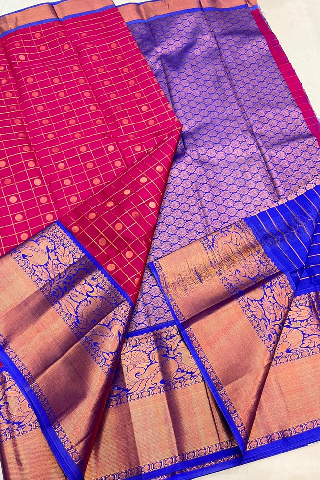 Kanchipuram Luxe Silk Saree | Fancy Checked Weave - Rosepetals Luxe