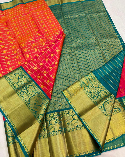 Kanchipuram Luxe Silk Saree | Fancy Checked Weave - Rosepetals Luxe