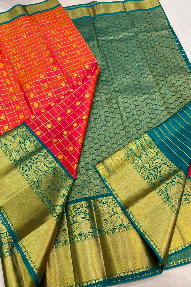 Kanchipuram Luxe Silk Saree | Fancy Checked Weave - Rosepetals Luxe
