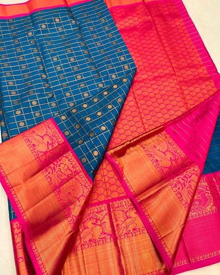 Kanchipuram Luxe Silk Saree | Fancy Checked Weave - Rosepetals Luxe