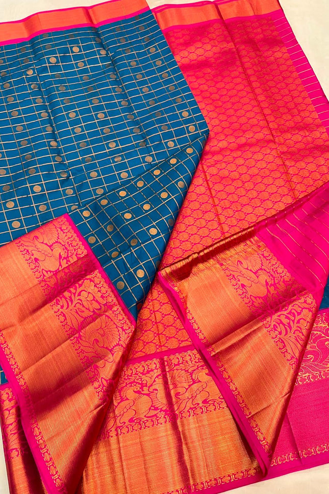 Kanchipuram Luxe Silk Saree | Fancy Checked Weave - Rosepetals Luxe
