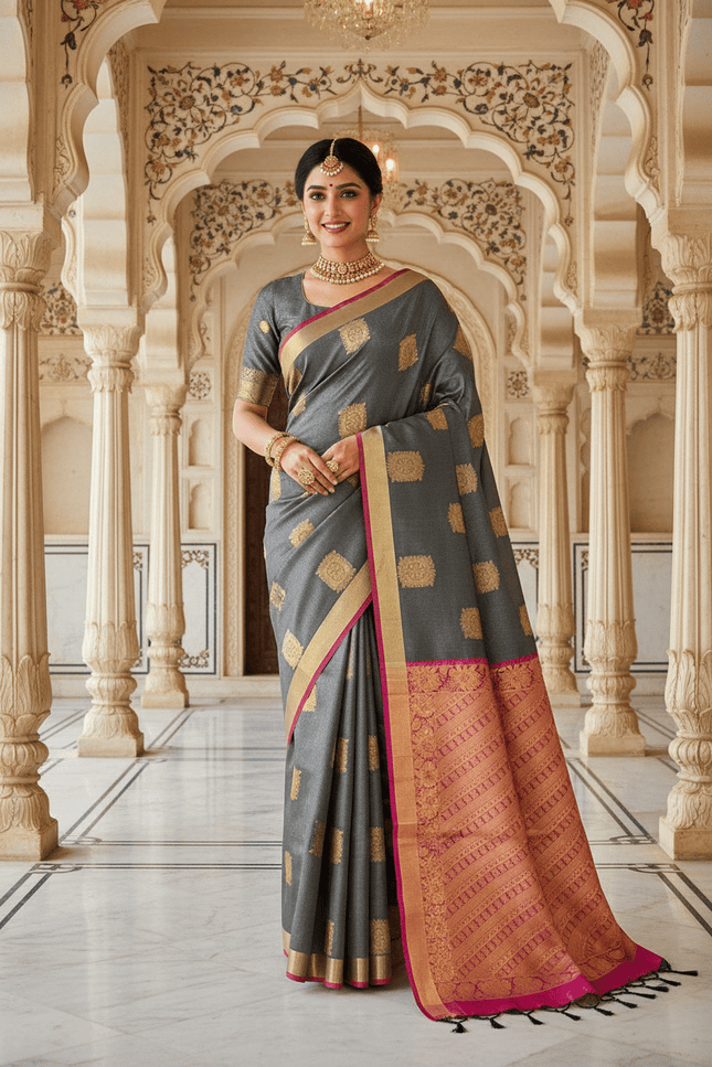Kanchipuram Luxe Silk Saree | Semi Tissue Festive Collection | Rosepetals Luxe - Rosepetals Luxe