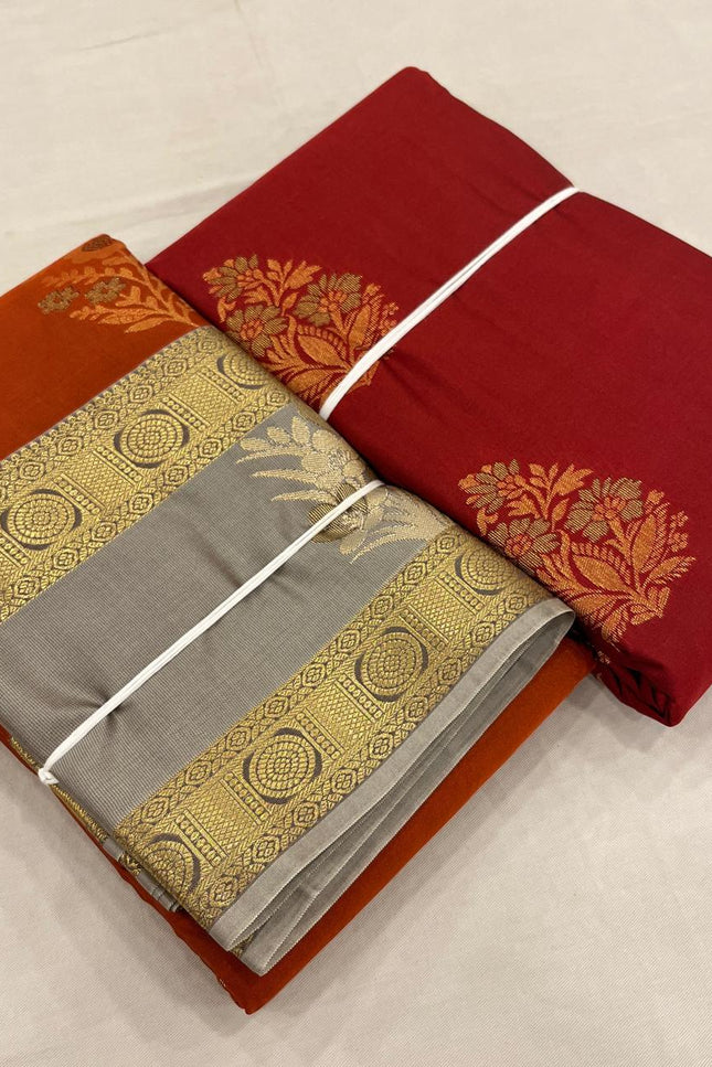 Kanchipuram Luxe Silk Saree | Trending Butta Combo with Contrast Border - Rosepetals Luxe