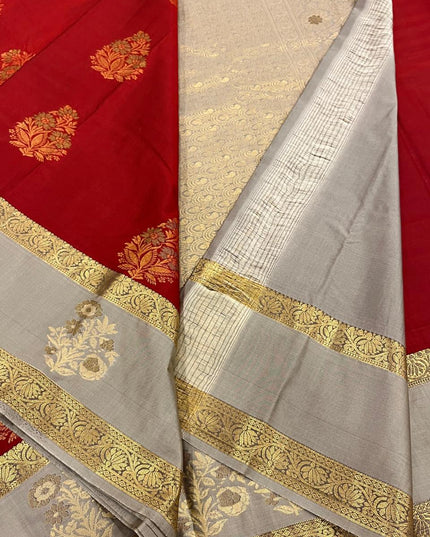 Kanchipuram Luxe Silk Saree | Trending Butta Combo with Contrast Border - Rosepetals Luxe