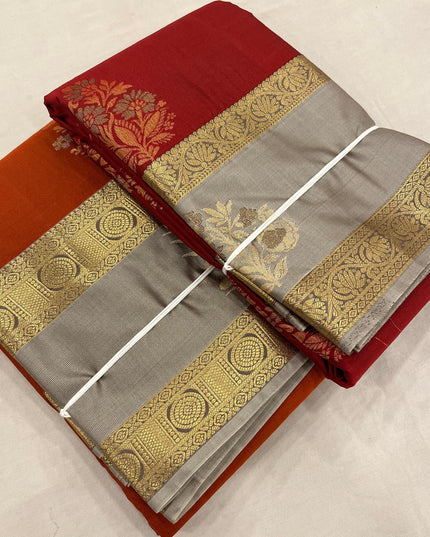 Kanchipuram Luxe Silk Saree | Trending Butta Combo with Contrast Border - Rosepetals Luxe