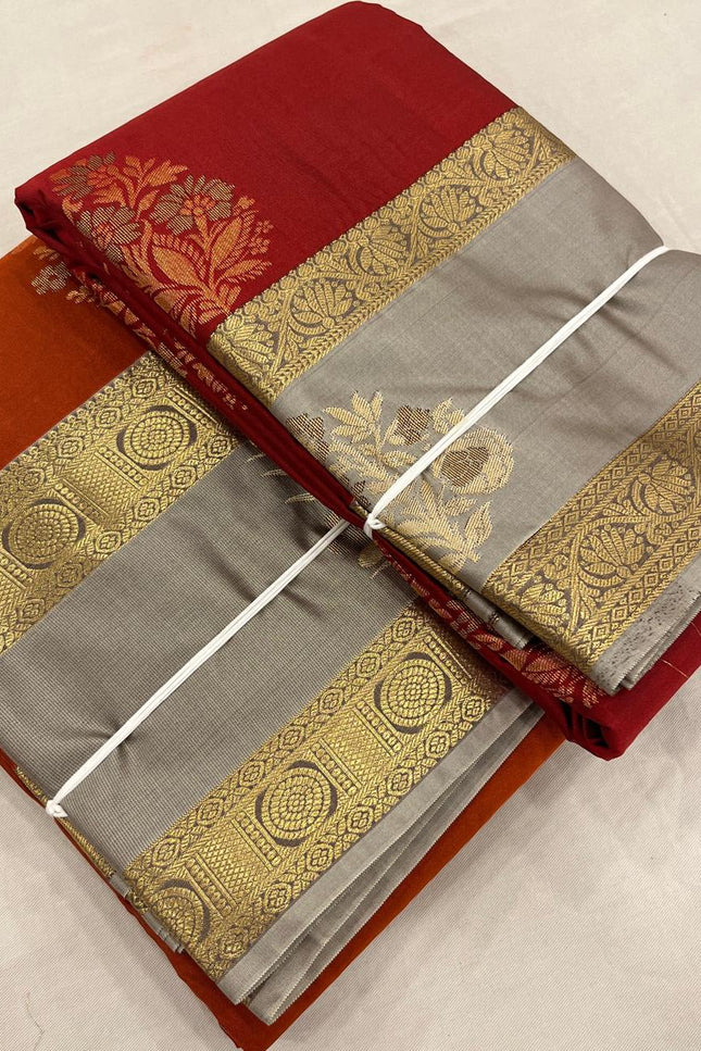 Kanchipuram Luxe Silk Saree | Trending Butta Combo with Contrast Border - Rosepetals Luxe