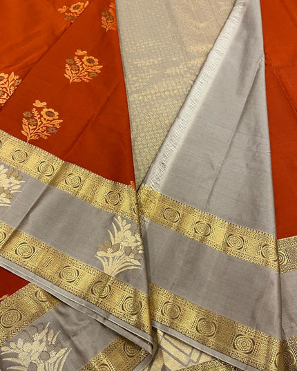 Kanchipuram Luxe Silk Saree | Trending Butta Combo with Contrast Border - Rosepetals Luxe