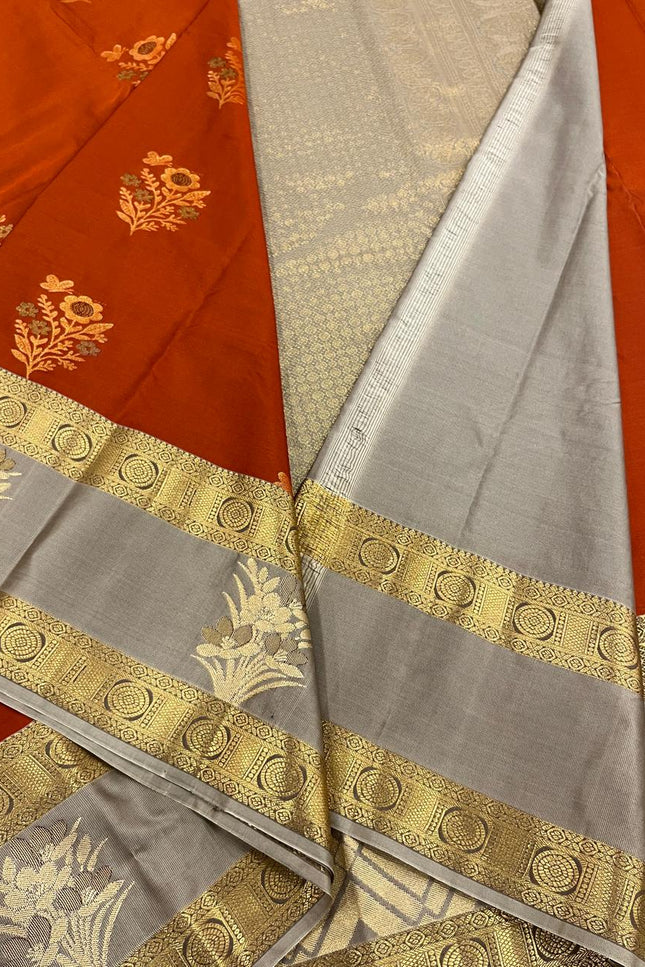 Kanchipuram Luxe Silk Saree | Trending Butta Combo with Contrast Border - Rosepetals Luxe