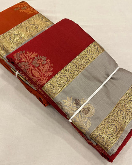 Kanchipuram Luxe Silk Saree | Trending Butta Combo with Contrast Border - Rosepetals Luxe