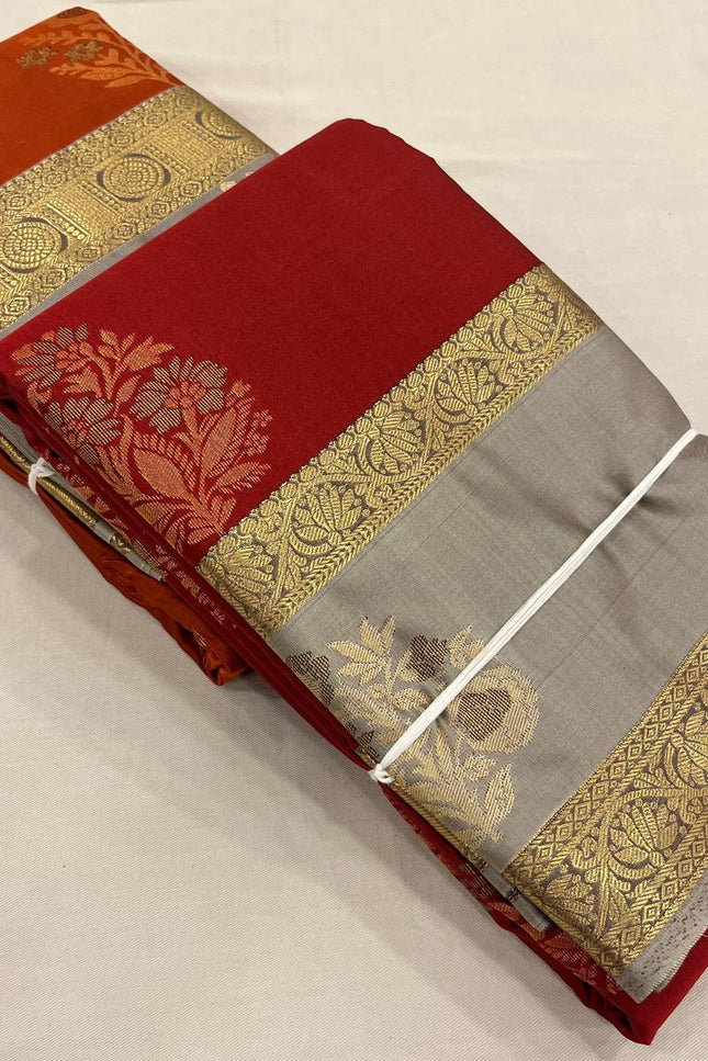 Kanchipuram Luxe Silk Saree | Trending Butta Combo with Contrast Border - Rosepetals Luxe