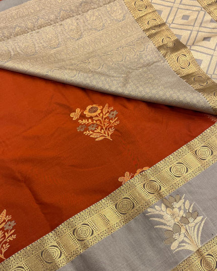 Kanchipuram Luxe Silk Saree | Trending Butta Combo with Contrast Border - Rosepetals Luxe
