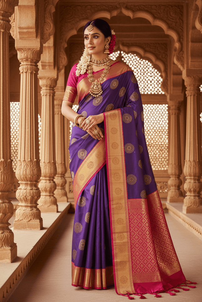 Kanchipuram Luxe Silk Saree | Trending Colours | Zari Border | Festive & Wedding - Rosepetals Luxe