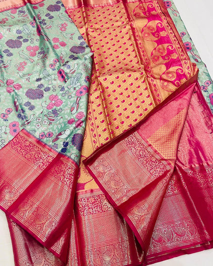 Kanchipuram Luxe Silk Saree with Contrast Border - Rosepetals Luxe