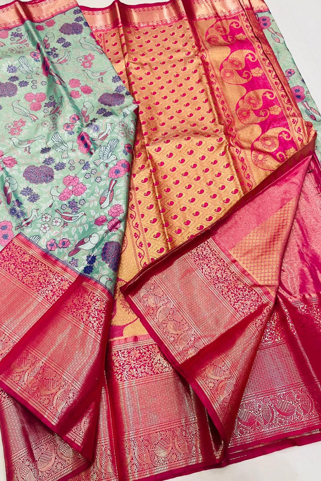 Kanchipuram Luxe Silk Saree with Contrast Border - Rosepetals Luxe