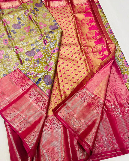 Kanchipuram Luxe Silk Saree with Contrast Border - Rosepetals Luxe